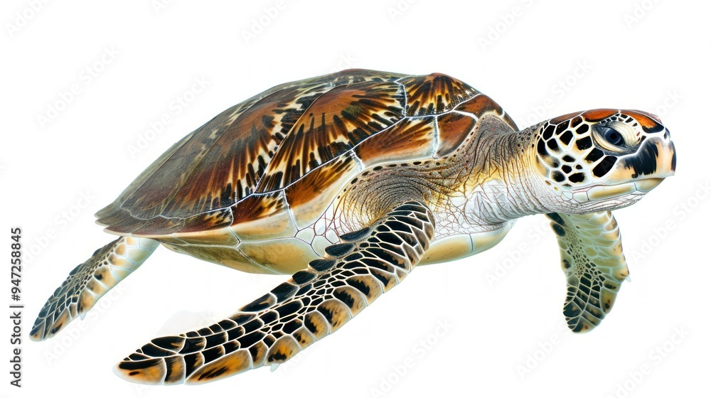 Fototapeta premium a sea turtle swimming isolated on a white background.