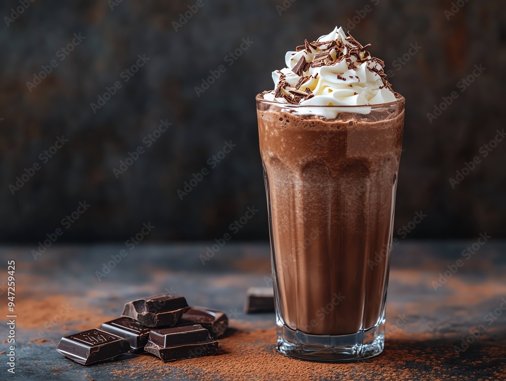 Chocolate Dessert A tall glass filled with a rich chocolate milkshake Chocolate Dessert A tall glass filled with a rich chocolate milkshake