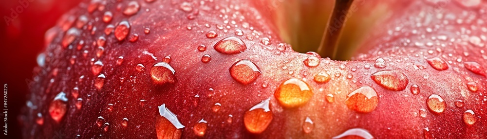 Dewy Apple A closeup of a red apple covered in fresh water droplets, with vibrant lighting that accentuates the rich colors and textures of the fruit Dewy Apple A closeup of a red apple covered in fresh water droplets, with vibrant lighting that accentuates the rich colors and textures of the fruit
