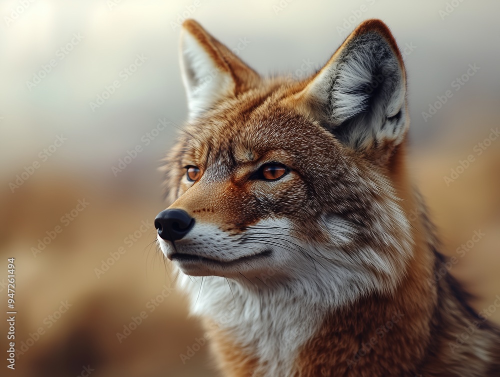 Obraz premium Coyote, Canis latrans, gazing in the desert grasslands