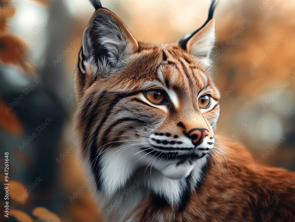 Eurasian Lynx Predator, Lynx lynx, Close-Up Feline in Forest Eurasian Lynx Predator, Lynx lynx, Close-Up Feline in Forest