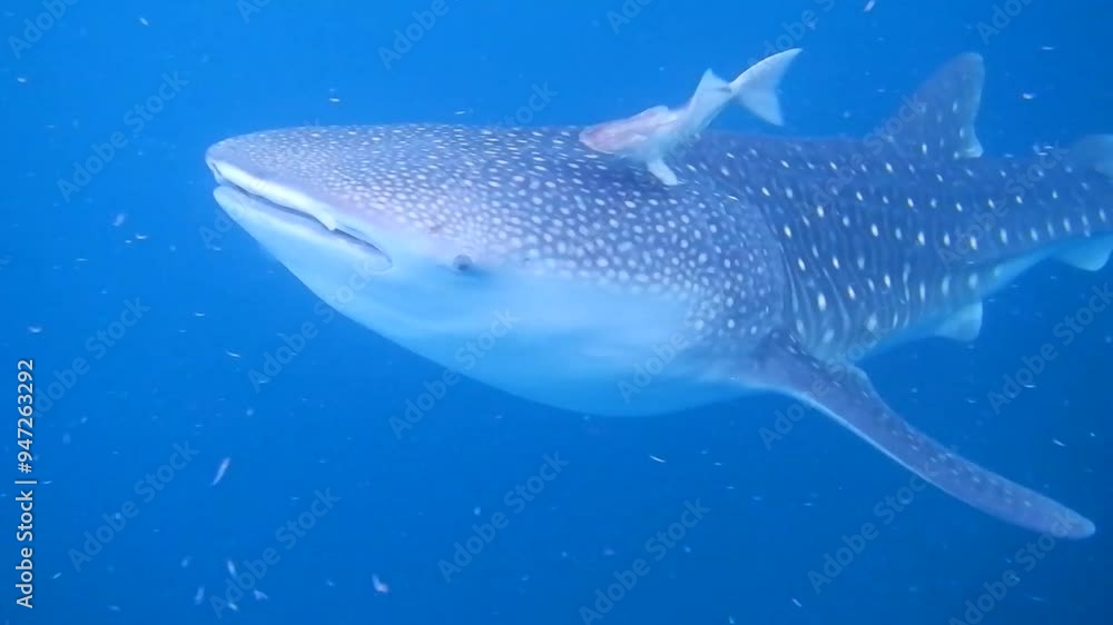 Whale shark swimming underwater deep blue ocean Whale shark swimming underwater deep blue ocean