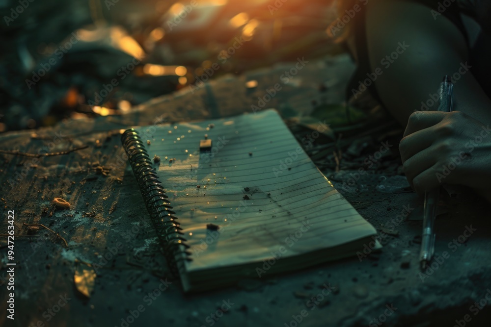 A person writes on a notebook with a pen A person writes on a notebook with a pen