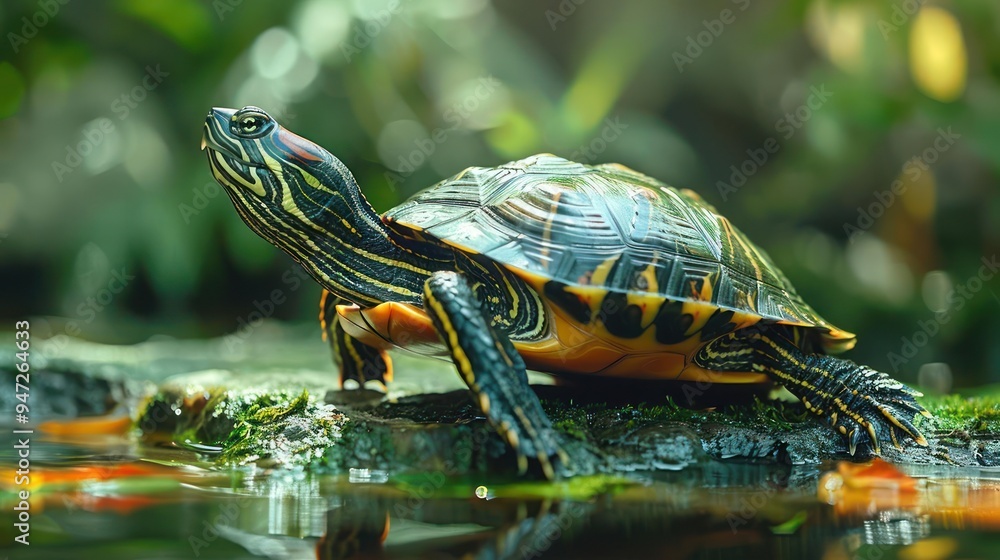 Nature's quiet beauty: a turtle walking in the jungle. Nature's quiet beauty: a turtle walking in the jungle.