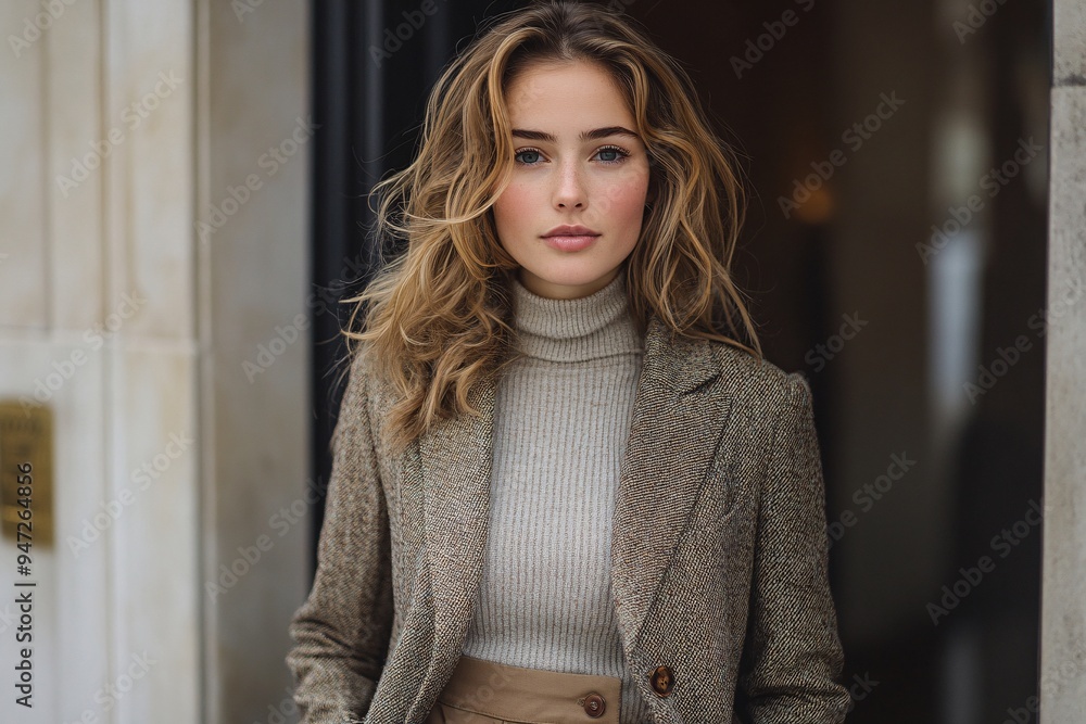 Fototapeta premium Stylish Woman in Parisian Chic Attire