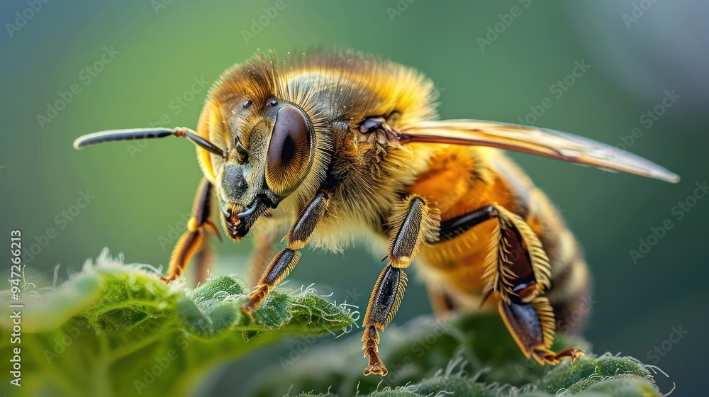A bee is pollinating a plant, collecting nectar and transferring it to its hive for storage. A bee is pollinating a plant, collecting nectar and transferring it to its hive for storage.
