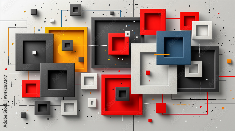 Abstract Geometric Art with Multicolored Squares and Lines.. Abstract Geometric Art with Multicolored Squares and Lines..