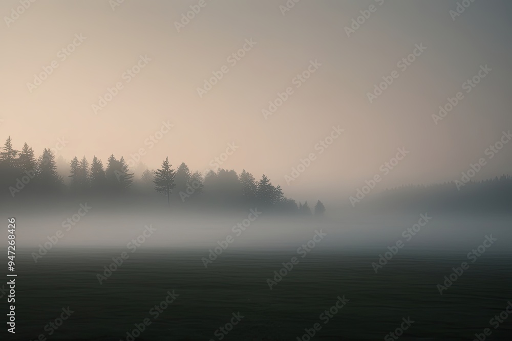 Fototapeta premium Serene Foggy Landscape with Atmospheric Haze and Peaceful Depths