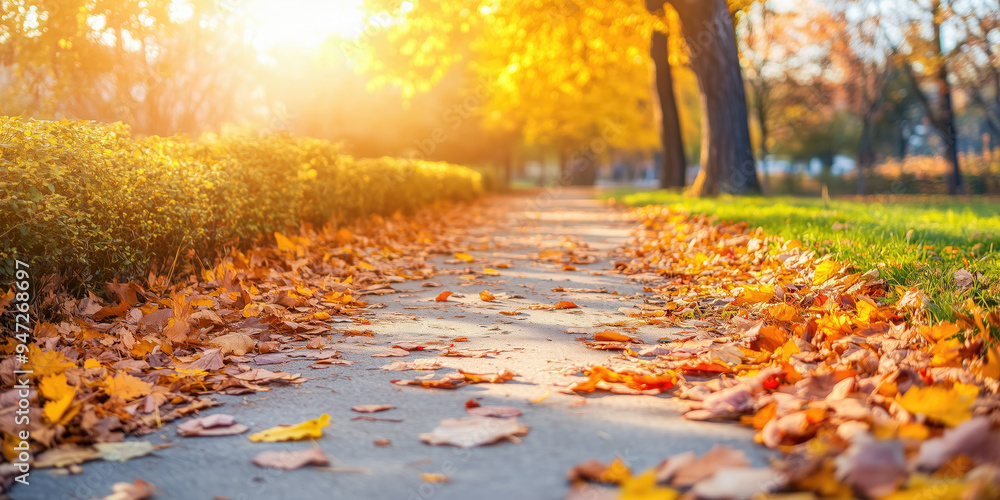 Walkway in a park in autumn day Walkway in a park in autumn day