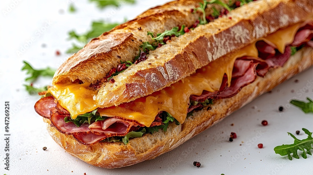 Delicious Sub Sandwich with Cheese and Greens Delicious Sub Sandwich with Cheese and Greens