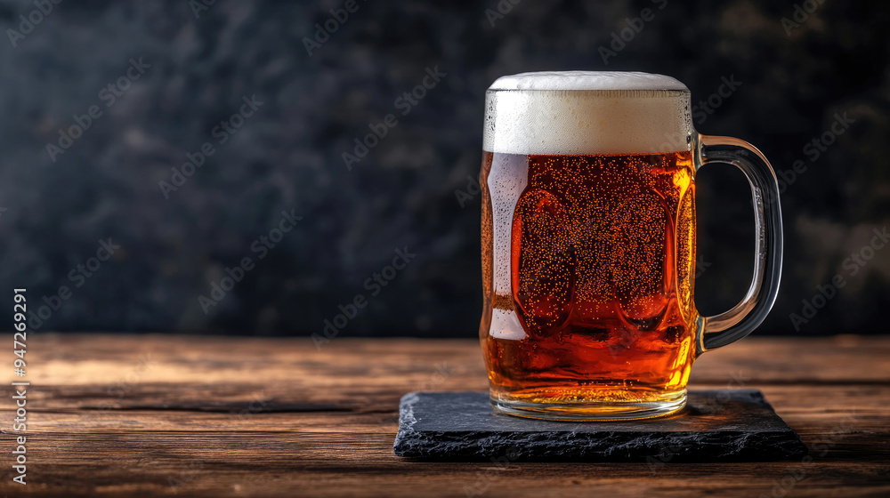 Dark beer mug on the old wood table Dark beer mug on the old wood table