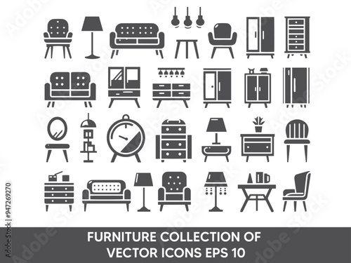 FURNITURE ICON SET COLLECTION VECTOR EPS 10