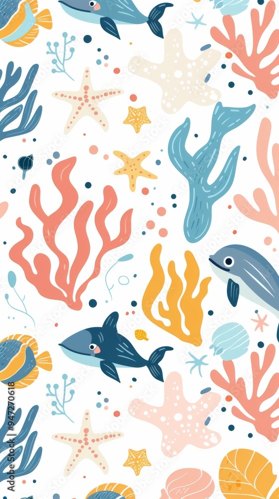 vector graphic of cute simple patterns of marine vector graphic of cute simple patterns of marine