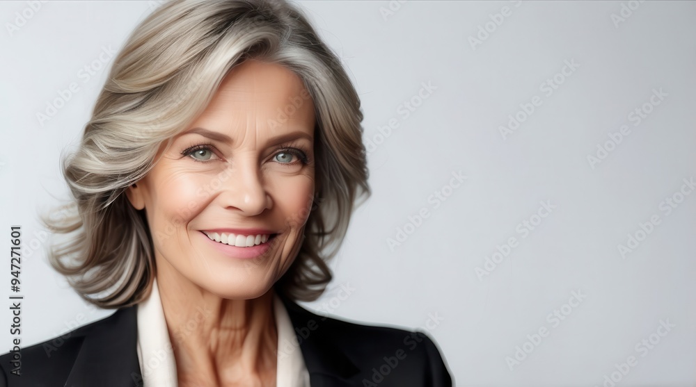 Beautiful gorgeous middle age mature woman looking at camera isolated on white. Mature old lady close up portrait. Healthy face skin care beauty, skincare cosmetics, cosmetology concept copy space Beautiful gorgeous middle age mature woman looking at camera isolated on white. Mature old lady close up portrait. Healthy face skin care beauty, skincare cosmetics, cosmetology concept copy space