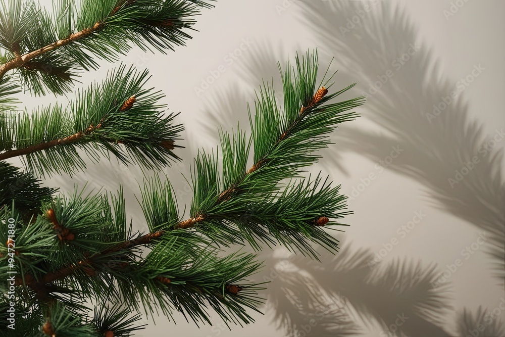 Fototapeta premium Artistic Pine Tree Branches with Shadow Effects on Clear Backgrounds