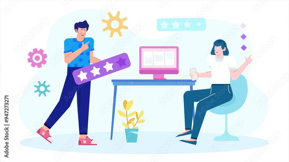 people with review star illustration business animated video people with review star illustration business animated video