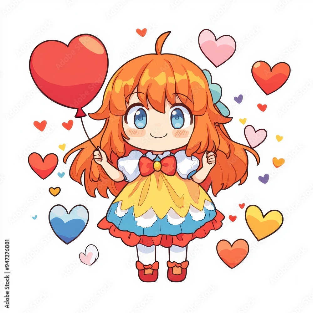 Cute Anime Girl Holding Heart Balloon With Hearts Surrounding Her Cute Anime Girl Holding Heart Balloon With Hearts Surrounding Her