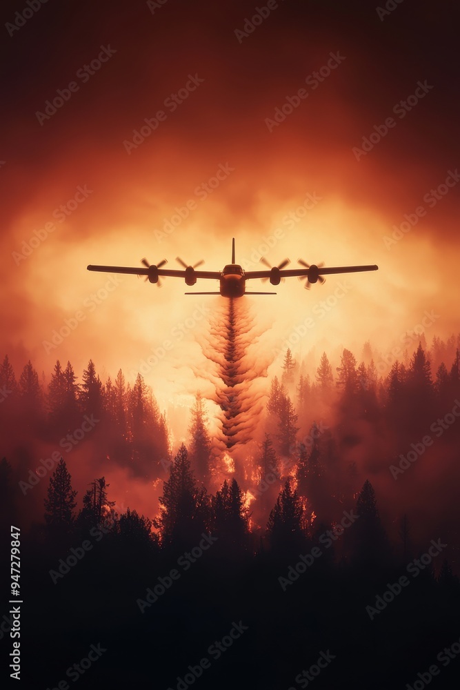 Firefighting Airplane Drops Water on Forest Fire Firefighting Airplane Drops Water on Forest Fire