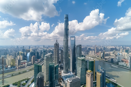 Aerial View of Skyscrapers in an Urban Cityscape