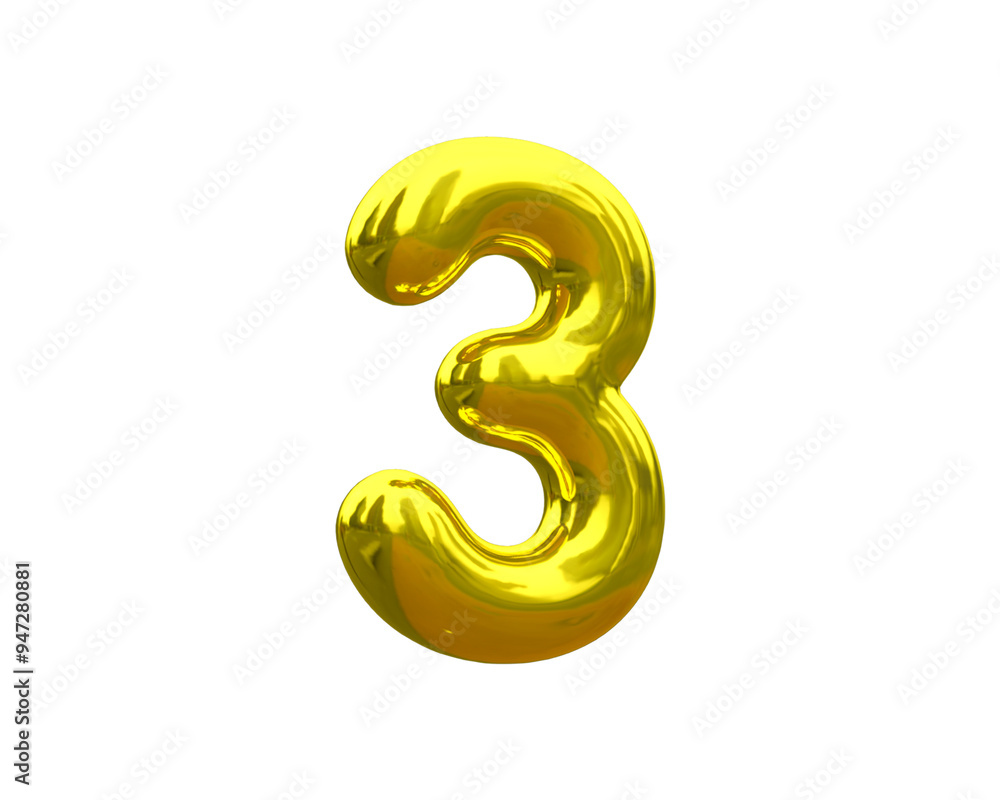Naklejka premium 3d glossy gold number 3