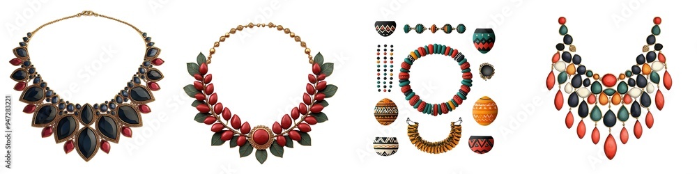 4 Set Diwali decor, Stunning collection of handmade jewelry showcasing intricate designs, vibrant colors, and unique materials for fashion lovers. Isolate white background set 4 Set Diwali decor, Stunning collection of handmade jewelry showcasing intricate designs, vibrant colors, and unique materials for fashion lovers. Isolate white background set