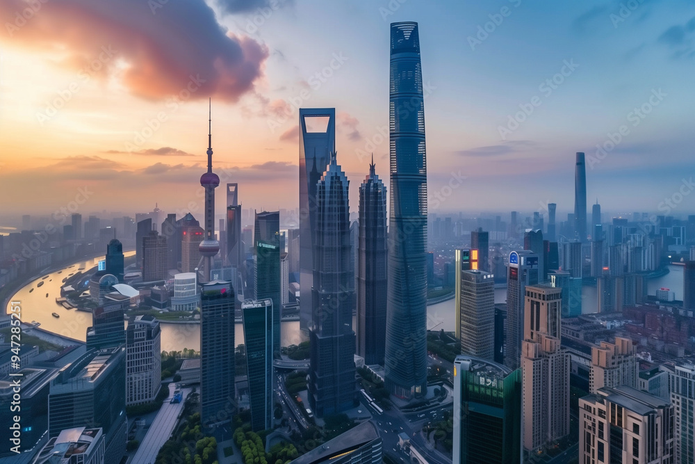 Fototapeta premium Aerial View of Skyscrapers in an Urban Cityscape