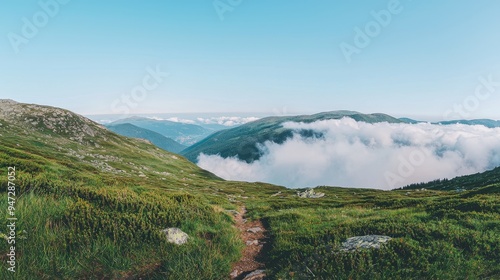 Mountain Path Leading Through Clouds