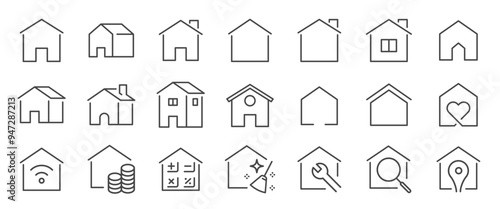 Home icon set. It included house, property, real estate, asset, and more icons. Editable Vector Stroke.

