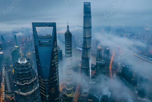 Aerial View of Skyscrapers in an Urban Cityscape