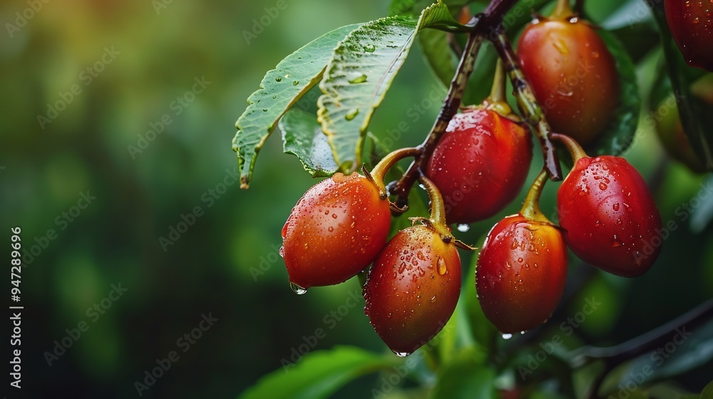 Close Up of Red Berries with Water Drops on a Branch Close Up of Red Berries with Water Drops on a Branch