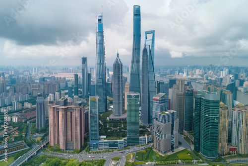 Aerial View of Skyscrapers in an Urban Cityscape