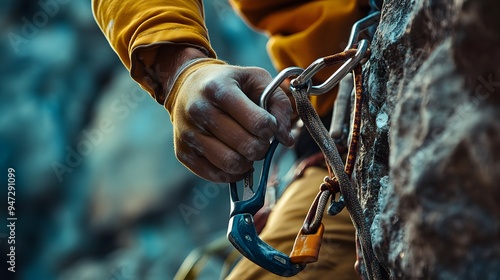 Adventurous Rock Climber Scaling a Rugged Mountain Face During an Outdoor Excursion