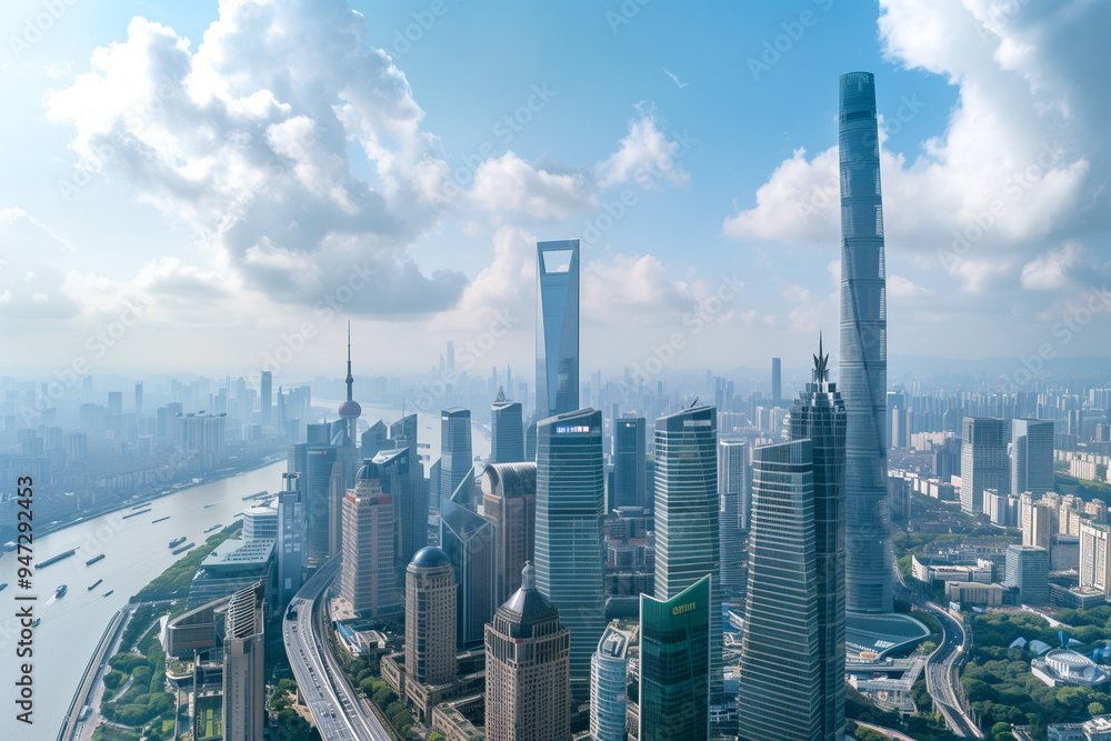 Obraz premium Aerial View of Skyscrapers in an Urban Cityscape