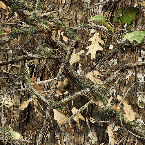 Mossy Oak Tree Hunting Camo Pattern, Camouflage Seamless Texture