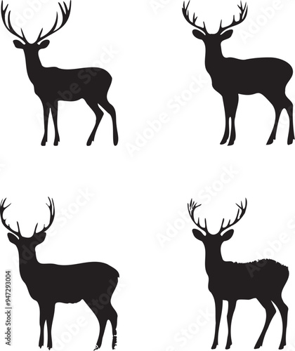 Deer Graphic black silhouette on white background 