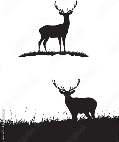 Deer Graphic black silhouette on white background 
