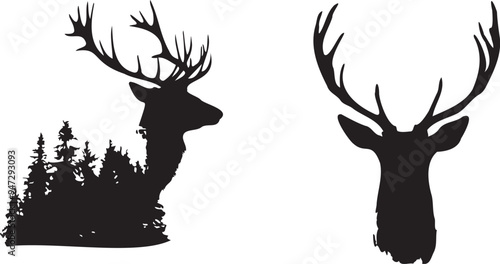 Deer Graphic black silhouette on white background 