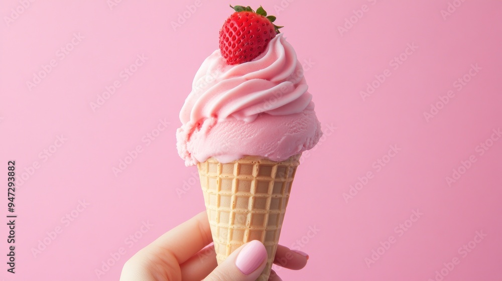Pink Strawberry Ice Cream Cone