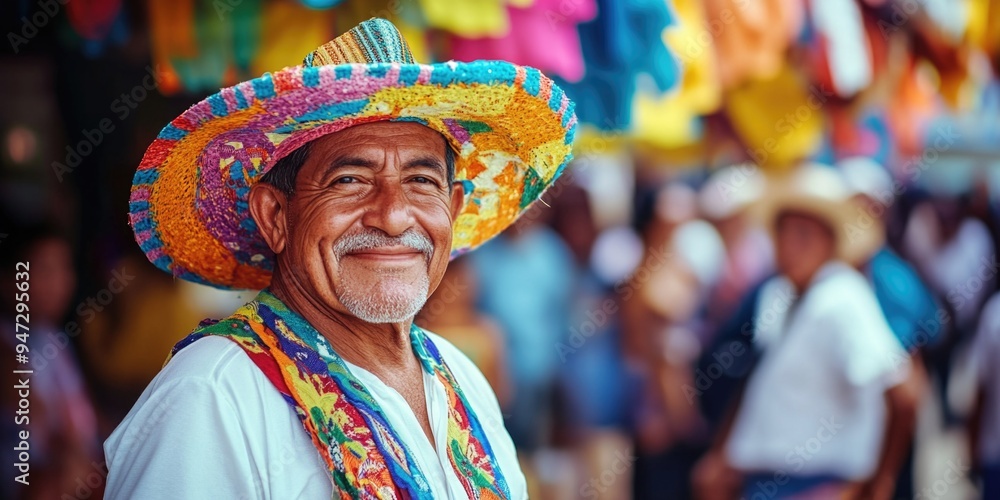 Fototapeta premium Man with colorful hat in marketplace