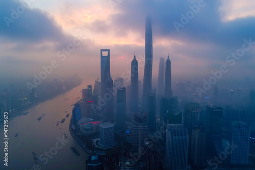 Aerial View of Skyscrapers in an Urban Cityscape