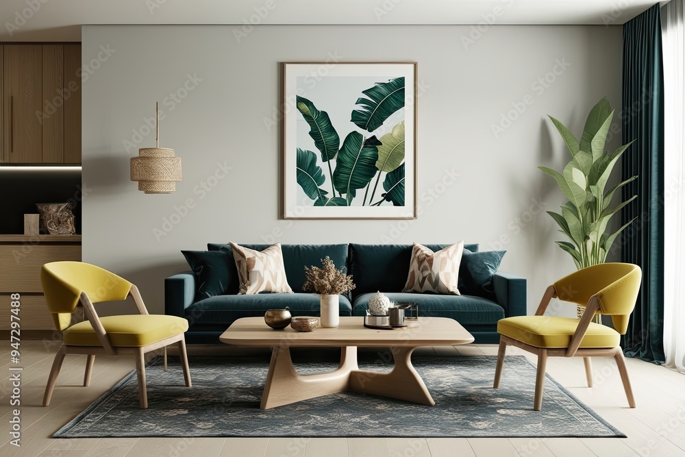Modern Home Interior Mock-up Featuring Elegant Ash Table and Chic Decor Elements Modern Home Interior Mock-up Featuring Elegant Ash Table and Chic Decor Elements