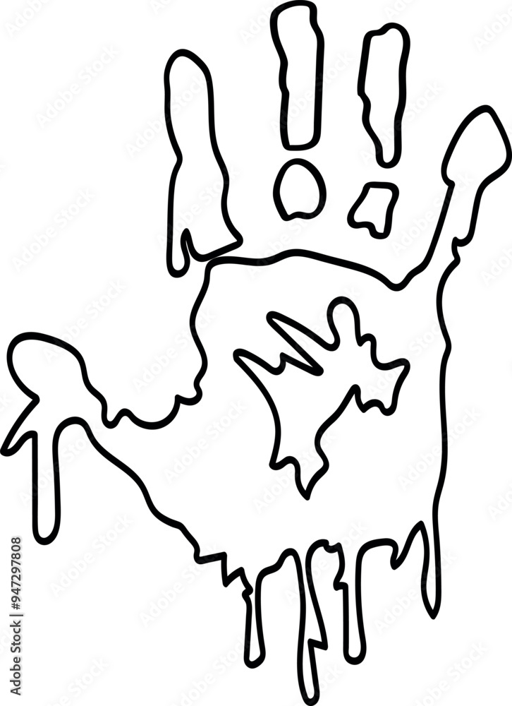 Obraz premium Dripping Black Handprint Outline Vector Illustration for Halloween and Horror Concepts