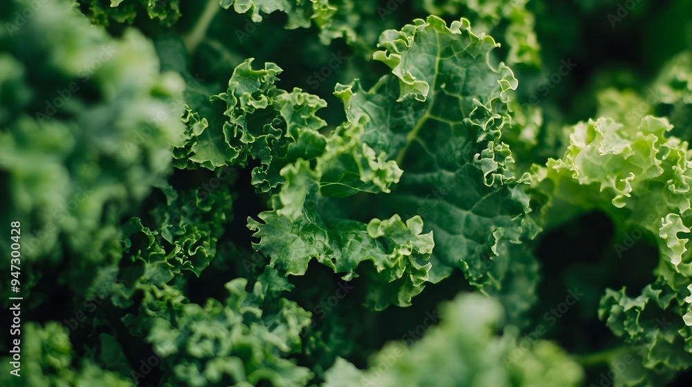 Detailed close up photograph showcasing the fresh vibrant and curly leaves of a healthy kale plant The image highlights the intricate patterns textures Detailed close up photograph showcasing the fresh vibrant and curly leaves of a healthy kale plant The image highlights the intricate patterns textures