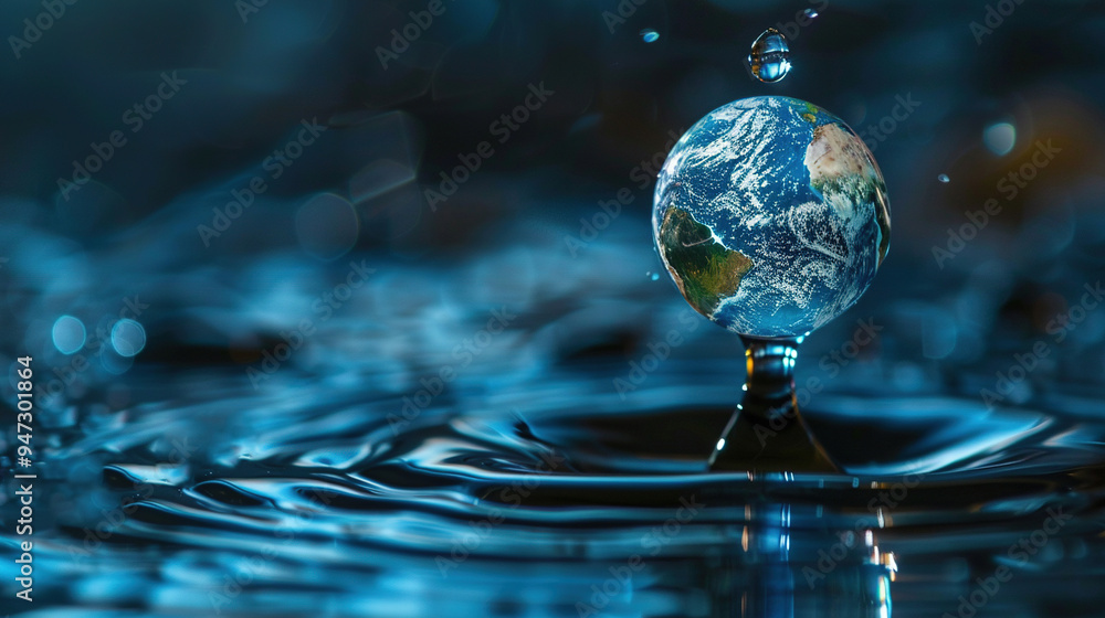 A Globe of Earth drop of water, World water day concept A Globe of Earth drop of water, World water day concept