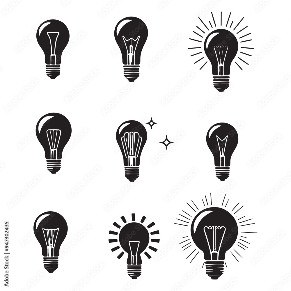 light bulb set on white background. light bulb silhouettes light bulb set on white background. light bulb silhouettes