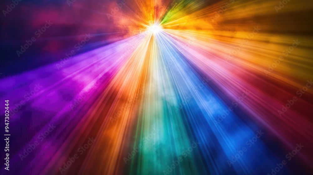 Abstract Colorful Light Beams Radiating from a Central Point with Smoke Abstract Colorful Light Beams Radiating from a Central Point with Smoke