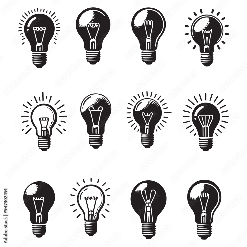 light bulb set on white background. light bulb silhouettes light bulb set on white background. light bulb silhouettes