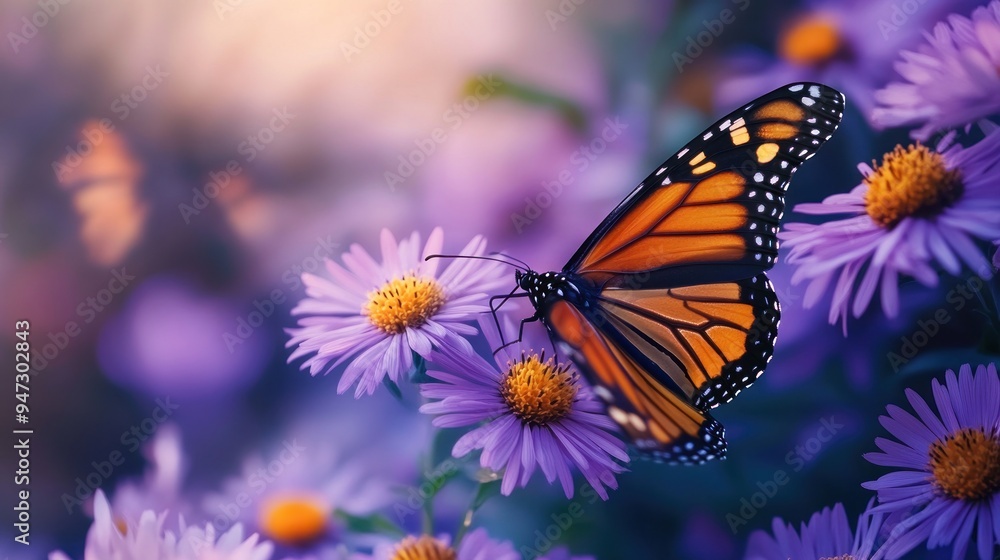 Monarch Butterfly on Purple Flowers Monarch Butterfly on Purple Flowers
