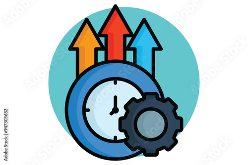 Effective colored outline icon. clock with gear and up arrow. icon related to efficiency. productivity elements vector illustration