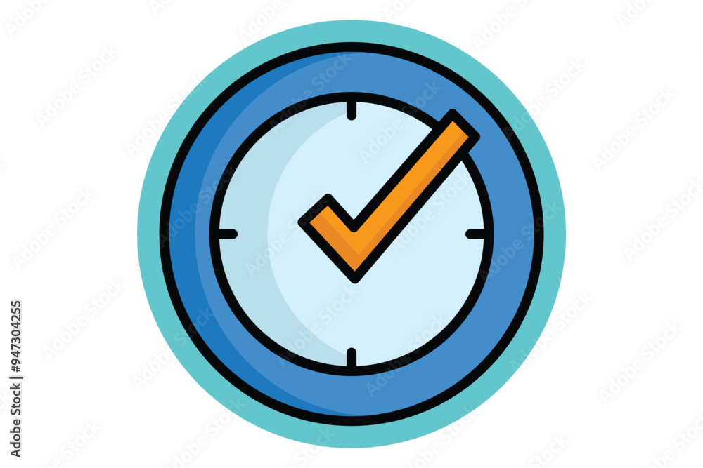 Real time colored outline icon. clock with check mark. icon related to efficiency. productivity elements vector illustration Real time colored outline icon. clock with check mark. icon related to efficiency. productivity elements vector illustration
